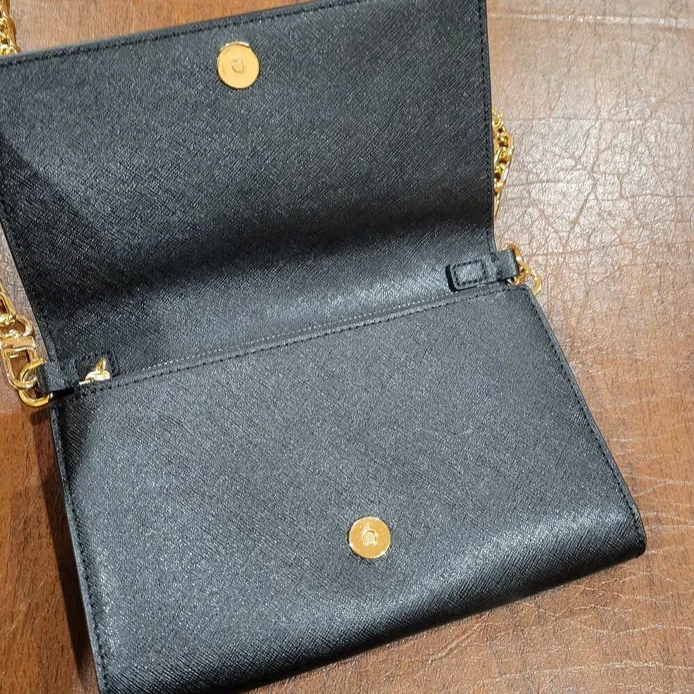 Tory Burch Black Gold tone Chain Leather Shoulder Bag Wristlet/Wallet combo